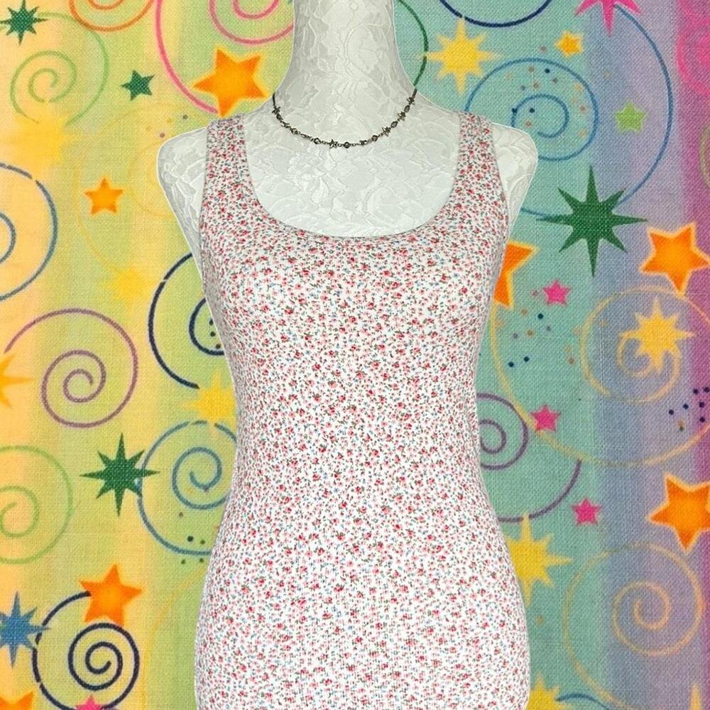 2000s floral ribbed tank top